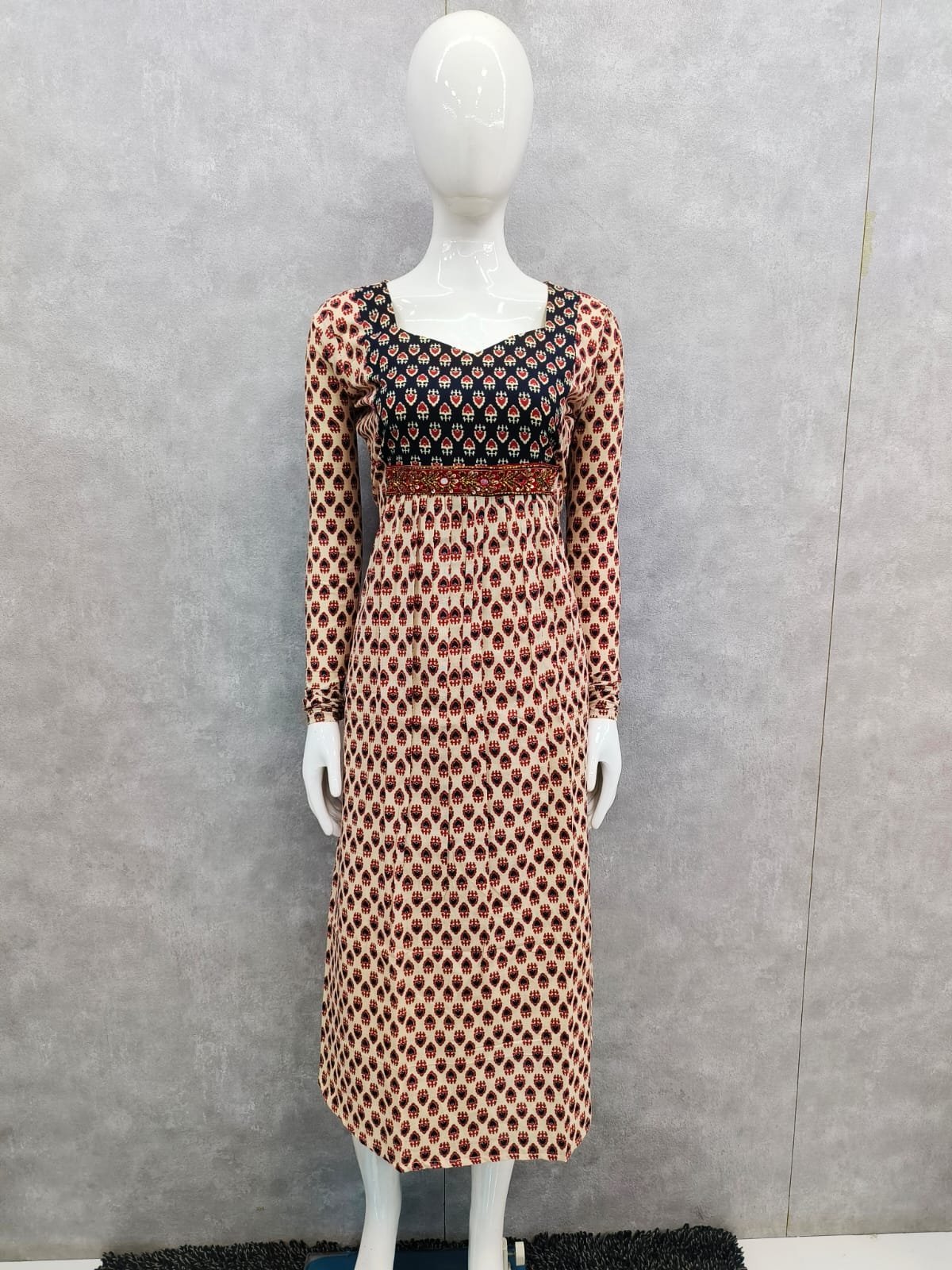 Classy & Elegant Pure Jaipur Cotton A-Line Kurti for Women with Lining and Chudi Sleeves - Image 3