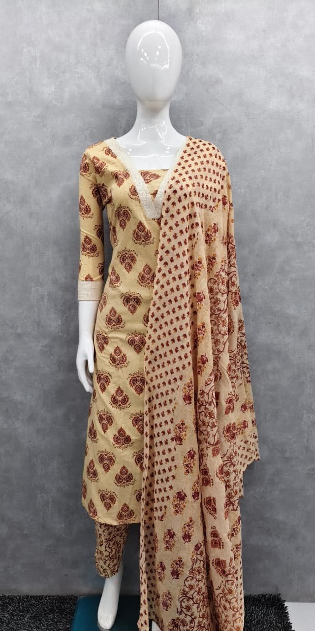 Pure Jaipur Cotton Top Bottom Dupatta Set for Women | Printed Ethnic Wear | Semi-Party & Party Wear - Image 3