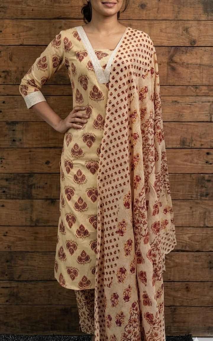 Pure Jaipur Cotton Top Bottom Dupatta Set for Women | Printed Ethnic Wear | Semi-Party & Party Wear