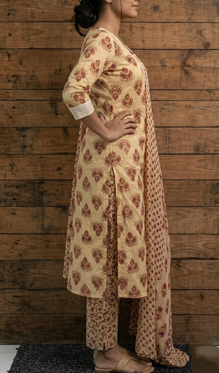 Pure Jaipur Cotton Top Bottom Dupatta Set for Women | Printed Ethnic Wear | Semi-Party & Party Wear - Image 2