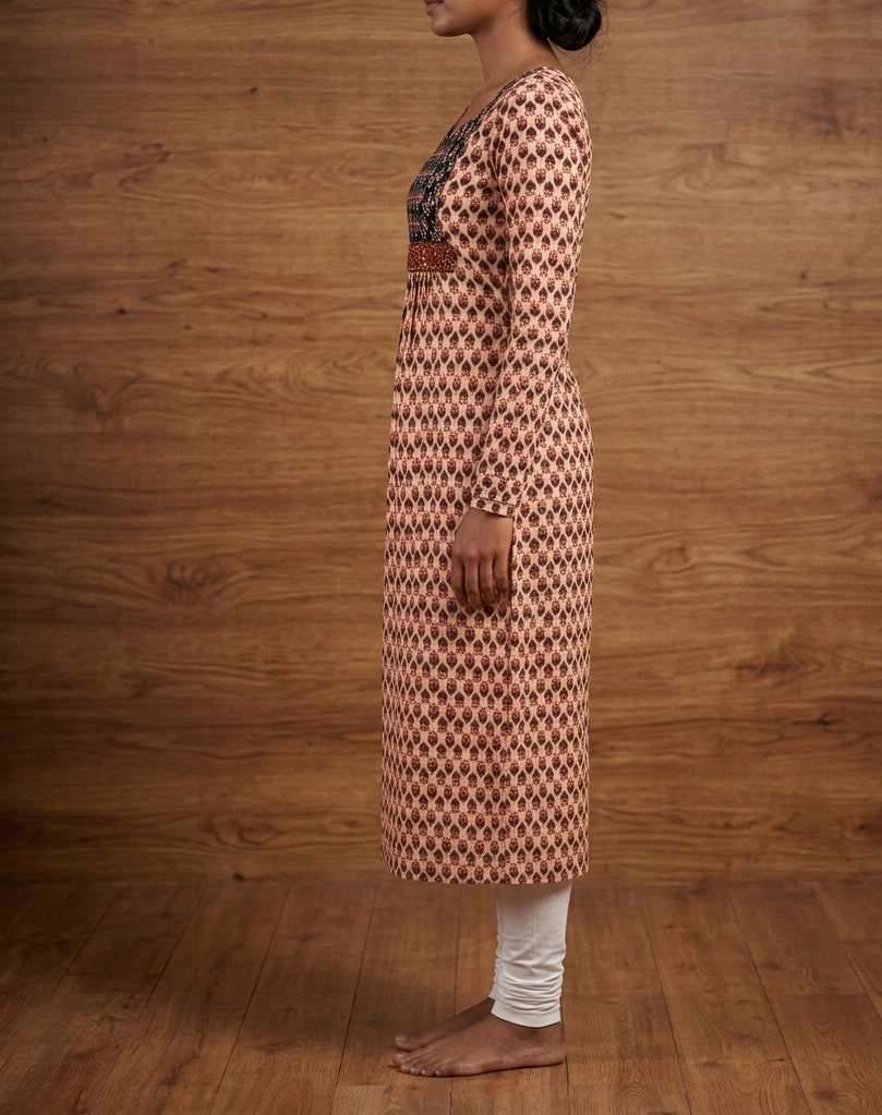 Classy & Elegant Pure Jaipur Cotton A-Line Kurti for Women with Lining and Chudi Sleeves - Image 2