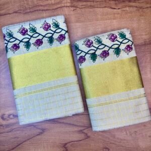 Premium Tissue Printed Kerala Set Mundu (Mundum Neriyathum) – 2.80 Meter Traditional Wear for Women Copy