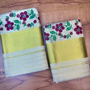 Premium Tissue Printed Kerala Set Mundu (Mundum Neriyathum) – 2.80 Meter Traditional Wear for Women