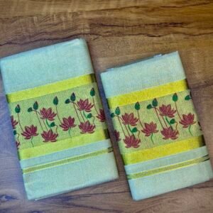 Premium Tissue Printed Set Mundu (Mundum Neriyathum) – Traditional Kerala Elegance