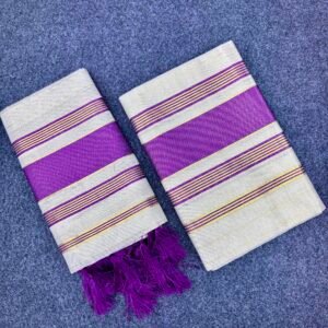 Kerala Traditional Tissue Set Mundu (2.80 Mtr) with Kunjalam Tassels | Kasavu Border | Festive & Ethnic Wear Mundum Neriyathum (1491A)