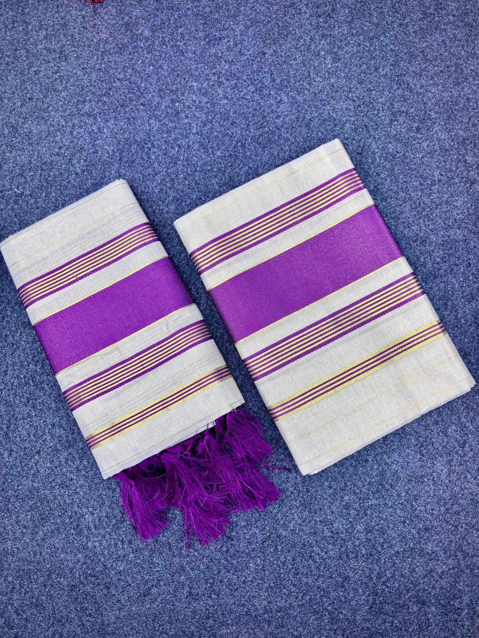 Kerala Traditional Tissue Set Mundu (2.80 Mtr) with Kunjalam Tassels | Kasavu Border | Festive & Ethnic Wear Mundum Neriyathum (1491A)