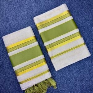 Kerala Traditional Tissue Set Mundu (2.80 Mtr) with Kunjalam Tassels | Kasavu Border | Festive & Ethnic Wear Mundum Neriyathum (1491B)