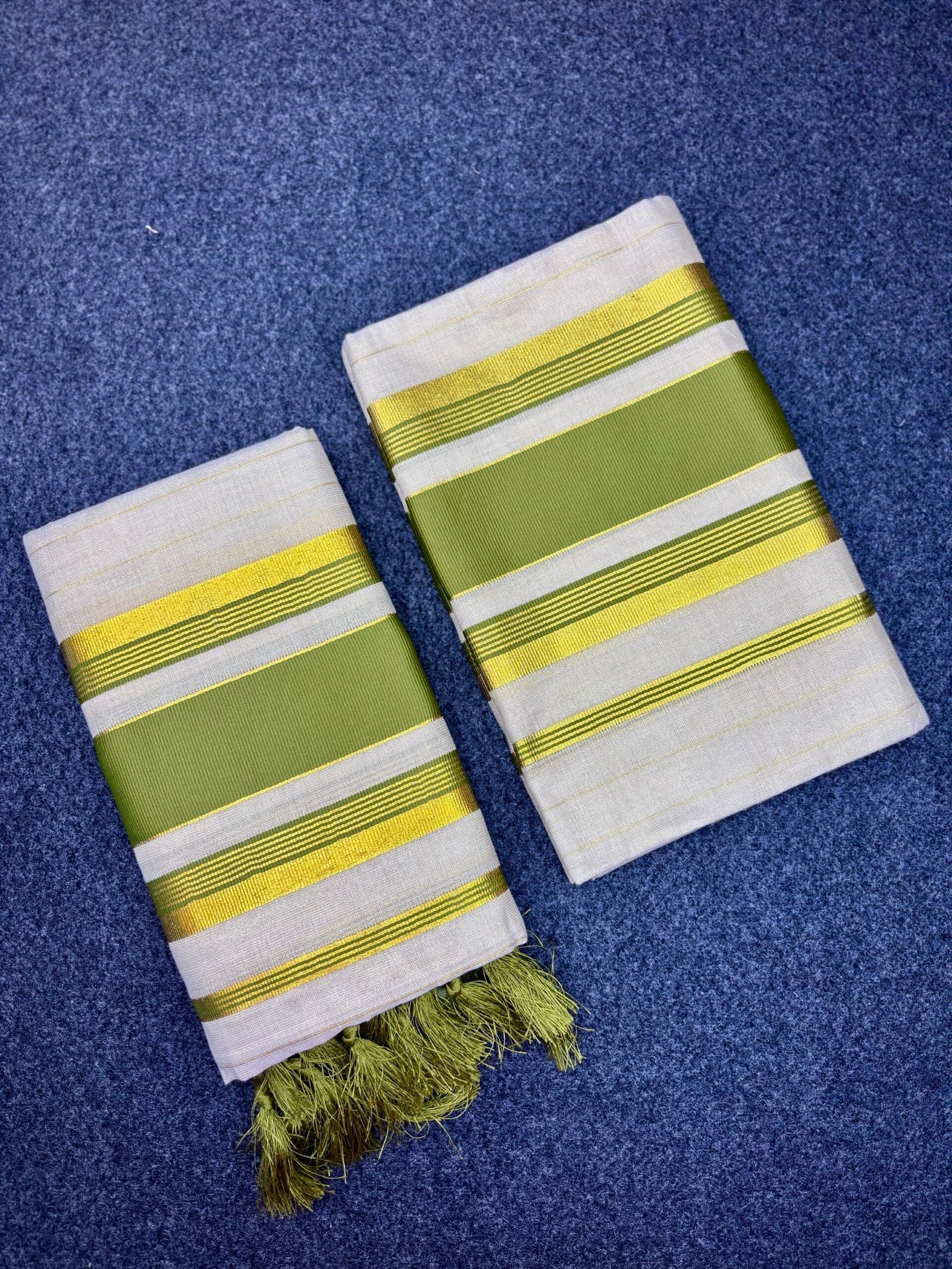 Kerala Traditional Tissue Set Mundu (2.80 Mtr) with Kunjalam Tassels | Kasavu Border | Festive & Ethnic Wear Mundum Neriyathum (1491B)