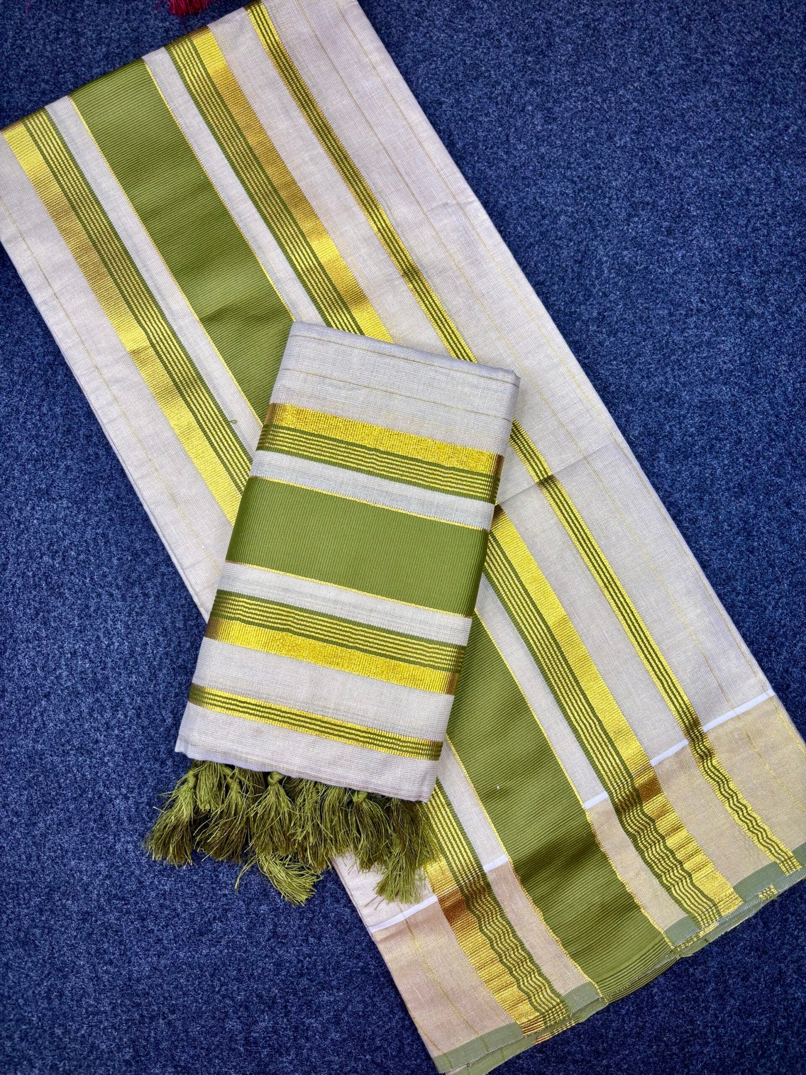 Kerala Traditional Tissue Set Mundu (2.80 Mtr) with Kunjalam Tassels | Kasavu Border | Festive & Ethnic Wear Mundum Neriyathum (1491B) - Image 2