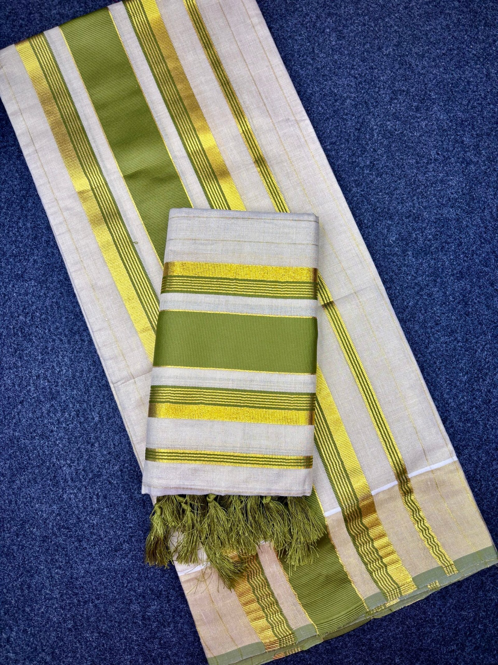 Kerala Traditional Tissue Set Mundu (2.80 Mtr) with Kunjalam Tassels | Kasavu Border | Festive & Ethnic Wear Mundum Neriyathum (1491B) - Image 3