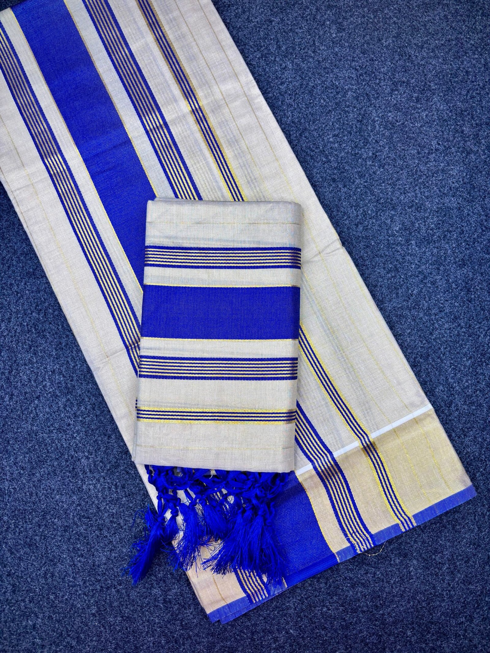 Kerala Traditional Tissue Set Mundu (2.80 Mtr) with Kunjalam Tassels | Kasavu Border | Festive & Ethnic Wear Mundum Neriyathum (1491AC) - Image 2