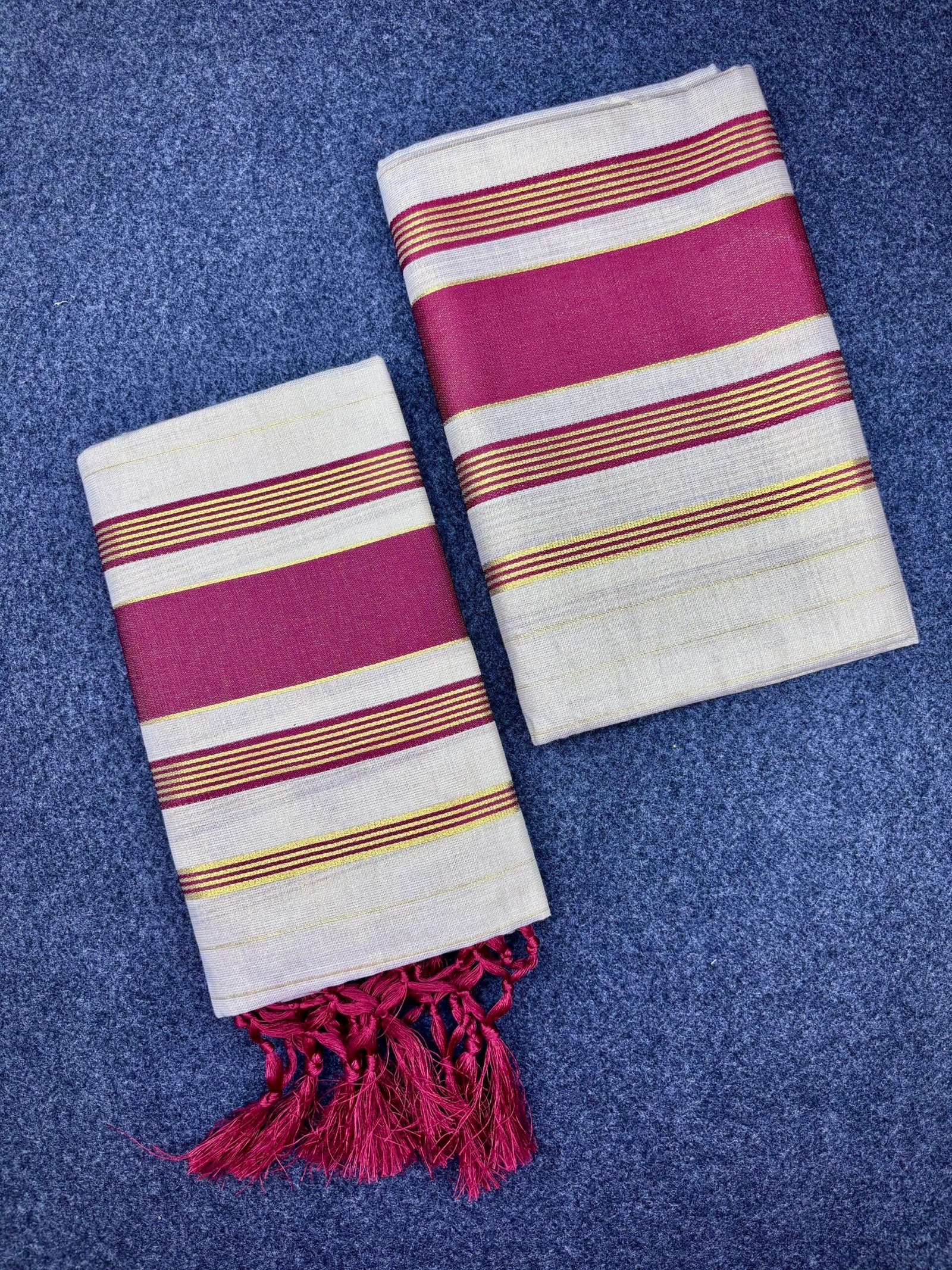 Kerala Traditional Tissue Set Mundu (2.80 Mtr) with Kunjalam Tassels | Kasavu Border | Festive & Ethnic Wear Mundum Neriyathum (1491D) - Image 3