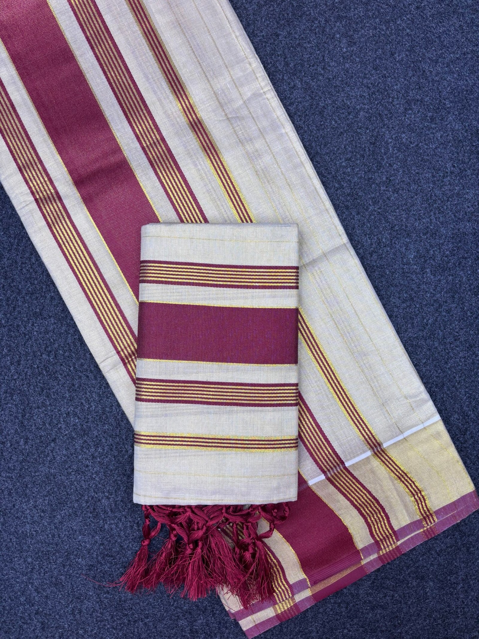 Kerala Traditional Tissue Set Mundu (2.80 Mtr) with Kunjalam Tassels | Kasavu Border | Festive & Ethnic Wear Mundum Neriyathum (1491D) - Image 2