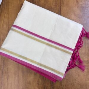 Premium Mul Cotton Saree with Elegant Contrast Border & Tassels – Lightweight, Breathable & Comfortable Pink