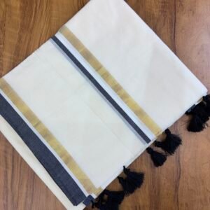 Premium Mul Cotton Saree with Elegant Contrast Border & Tassels – Lightweight, Breathable & Comfortable Black