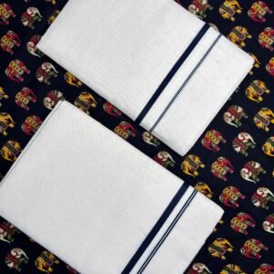 Kerala Traditional 2.80 m Cotton Puliyilakara Set Mundu with 1 Meter Elephant Print Cotton Blouse Piece