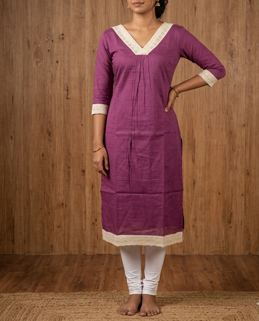 Premium Mull Cotton Kurta for Women | Soft & Breathable | Lace Detailed Elegant Kurti