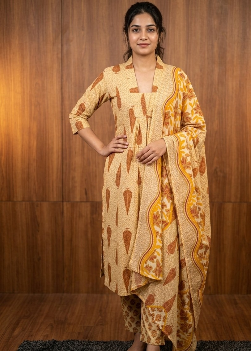Pure Jaipur Cotton Top, Bottom & Dupatta Set – Elegant Party & Semi-Party Wear Collection 5062026B