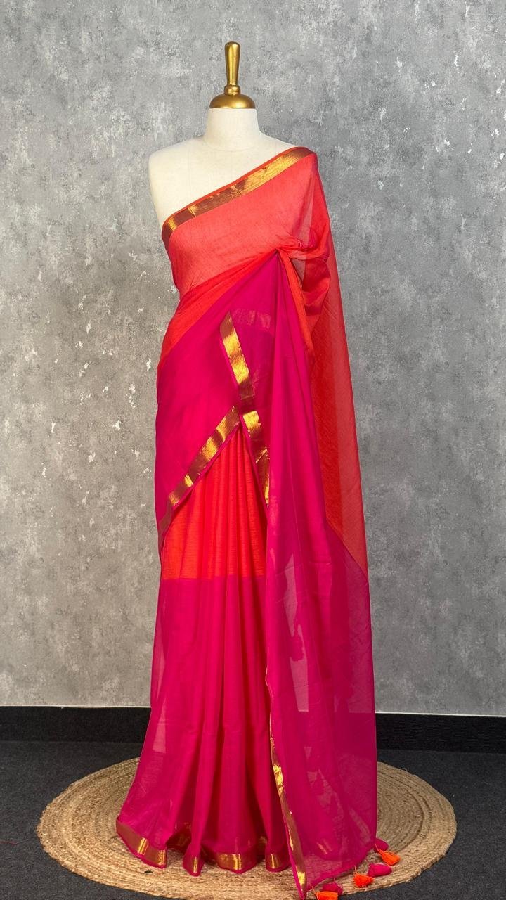 Elegant Mul Cotton 120 Count Saree – Traditional Weave with Rich Zari Border - Image 3