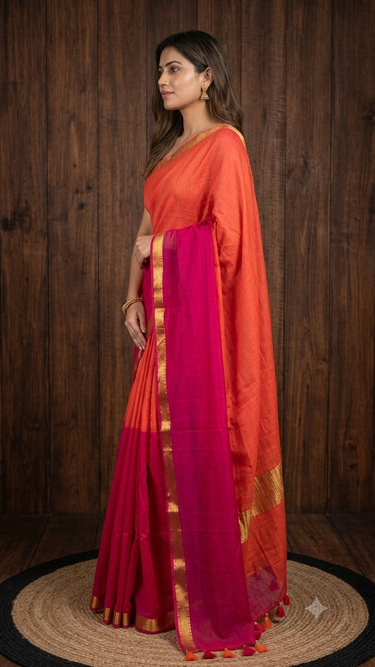 Elegant Mul Cotton 120 Count Saree – Traditional Weave with Rich Zari Border - Image 2