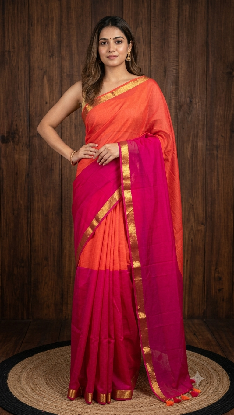 Elegant Mul Cotton 120 Count Saree – Traditional Weave with Rich Zari Border
