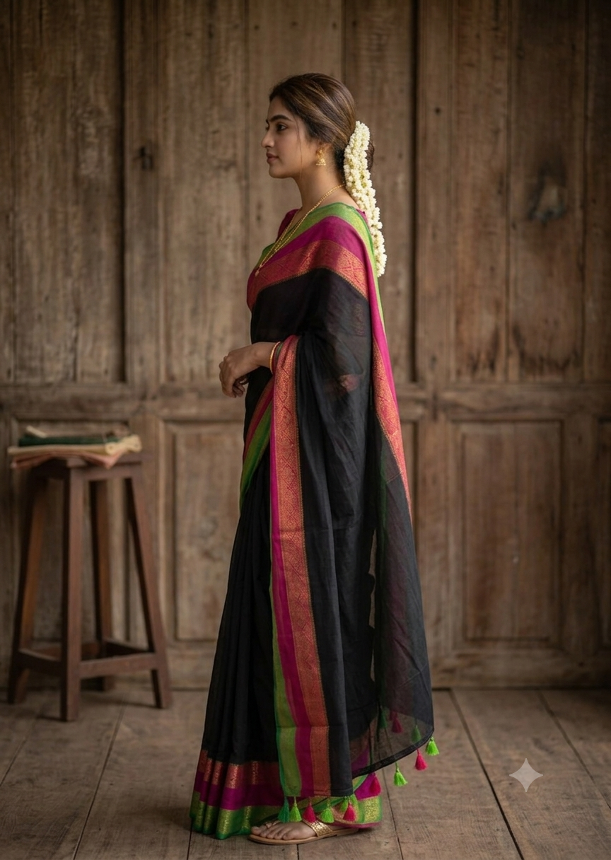 Premium 120 Count Mul Cotton Saree with Contrast Woven Border & Designer Pallu | Soft Lightweight Fine Cotton Saree for Women | - Image 2