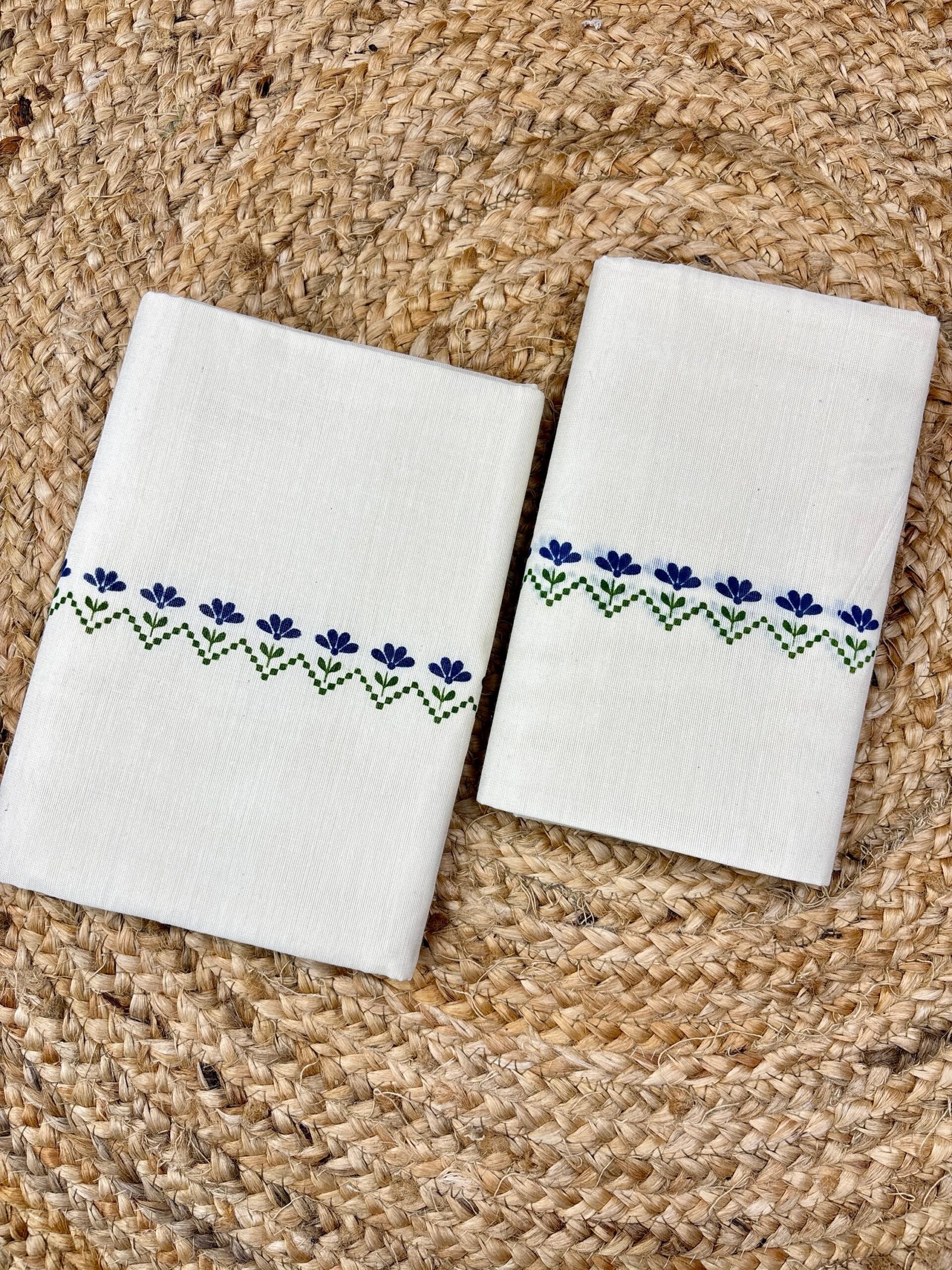 Authentic Traditional Gada Cotton Set Mundu (2.80 Meters) – Premium Blue Floral Border Design