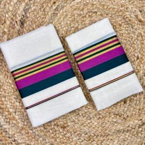 Traditional Kerala Set Mundu with Bold Multicolor & Kasavu Kara 2.80