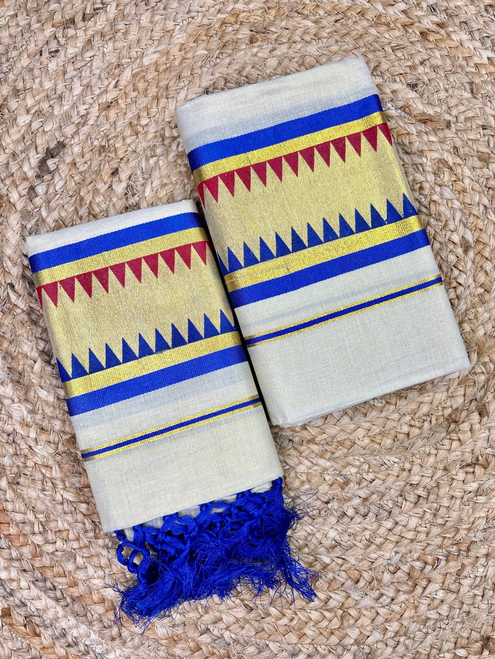 Kerala Tissue Set Mundum Neriyathum | Traditional Kerala Kasavu Set Mund with Designer Multicolour Border | 2.80 Metre