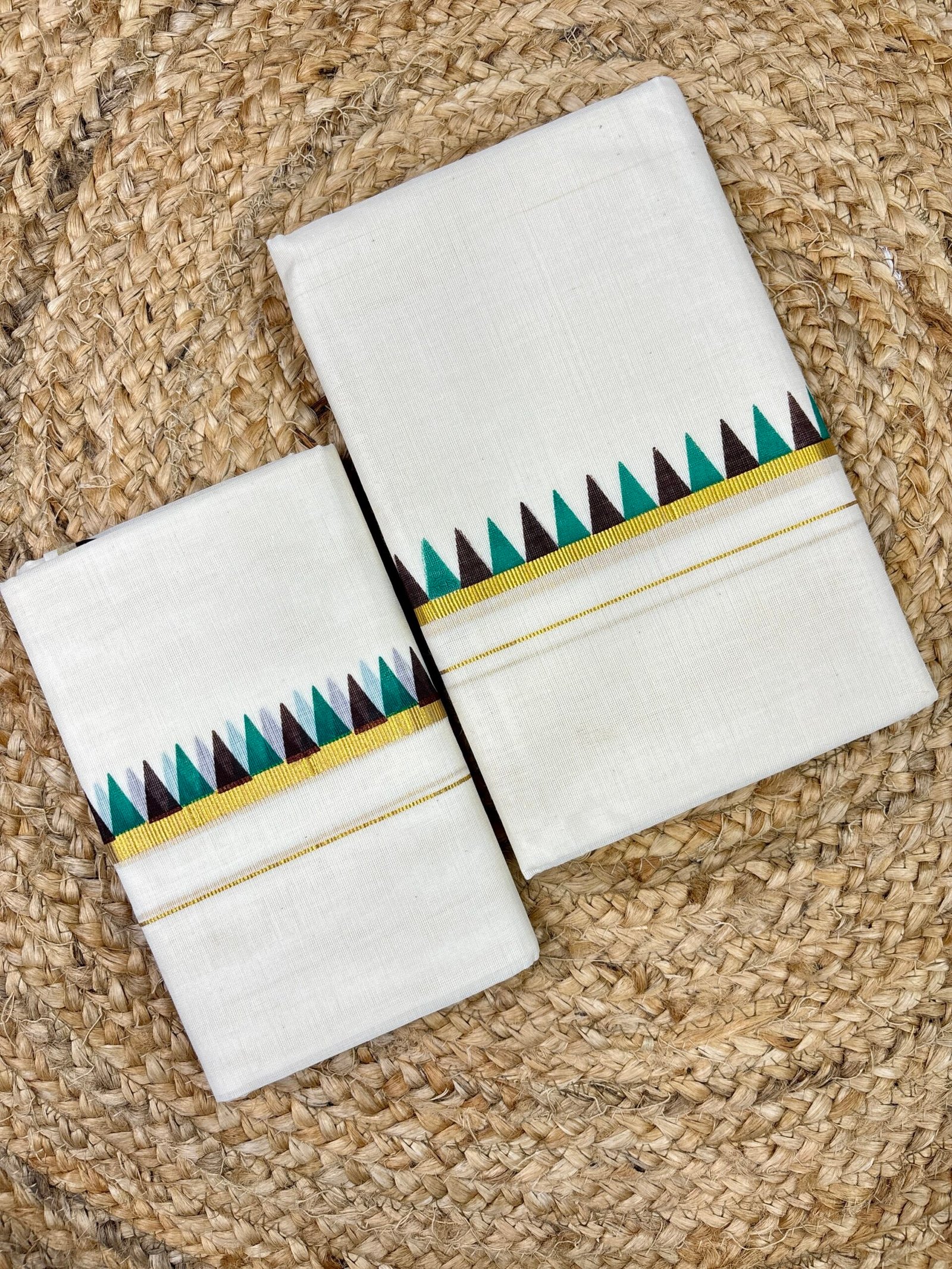 Kerala Set Mundum Neriyathum | Traditional Kerala Set Mund with Multicolour Comma Print Border | 2.80 Metre b