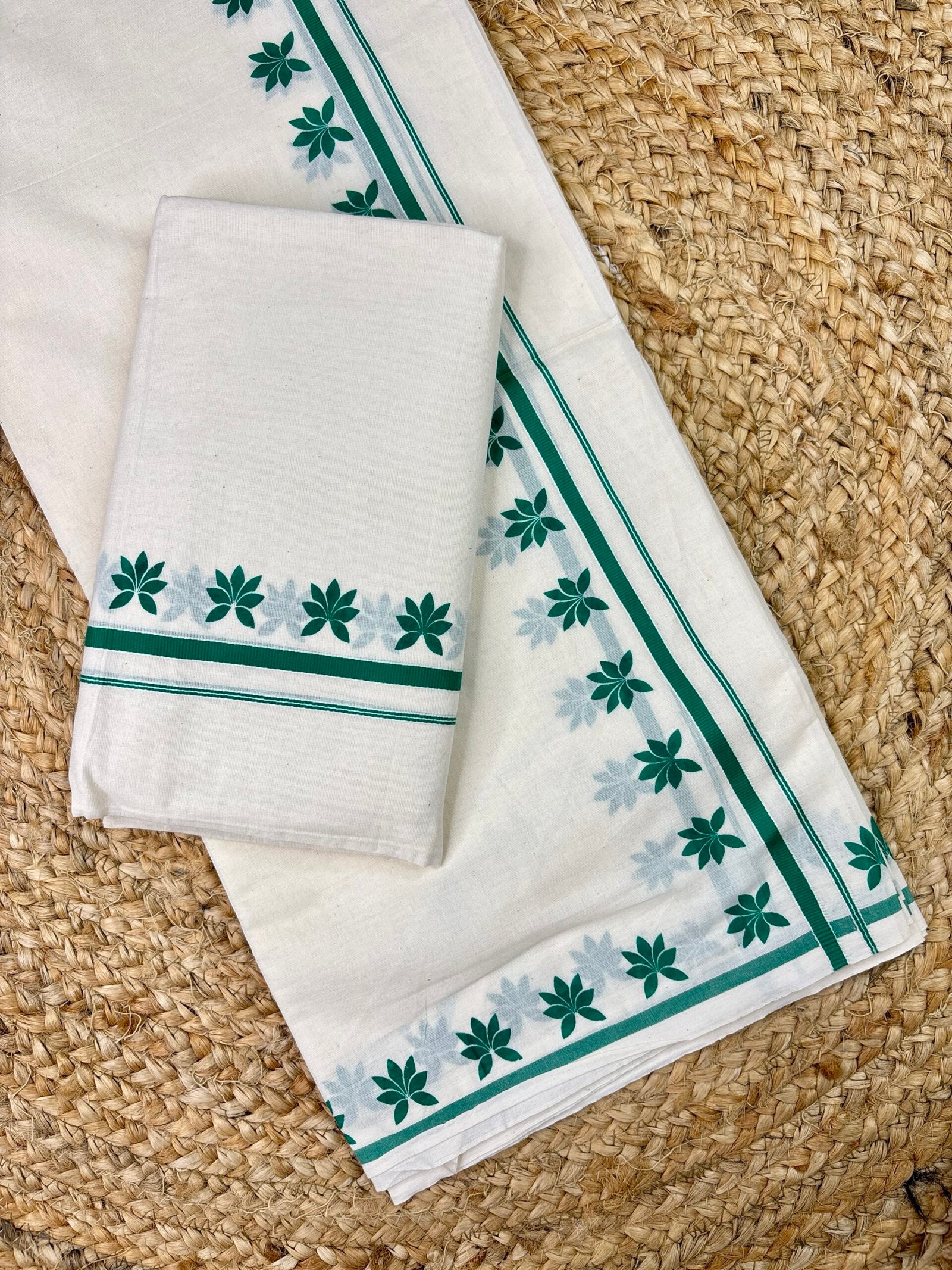 Premium Kerala Puliyilakara Printed Set Mund | Traditional Kerala Cotton Mundum Neriyathum | 2.80 Metre - Image 3