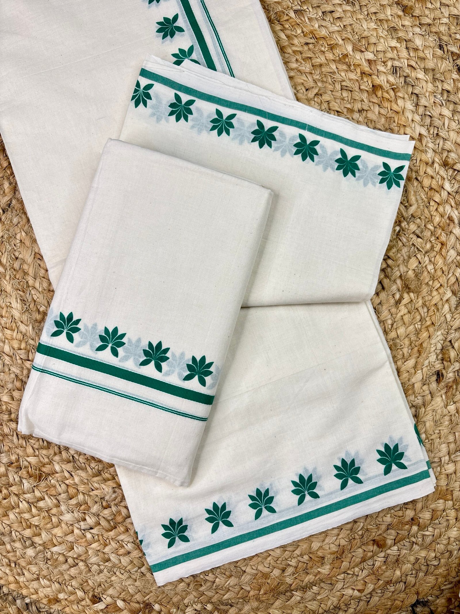 Premium Kerala Puliyilakara Printed Set Mund | Traditional Kerala Cotton Mundum Neriyathum | 2.80 Metre - Image 2