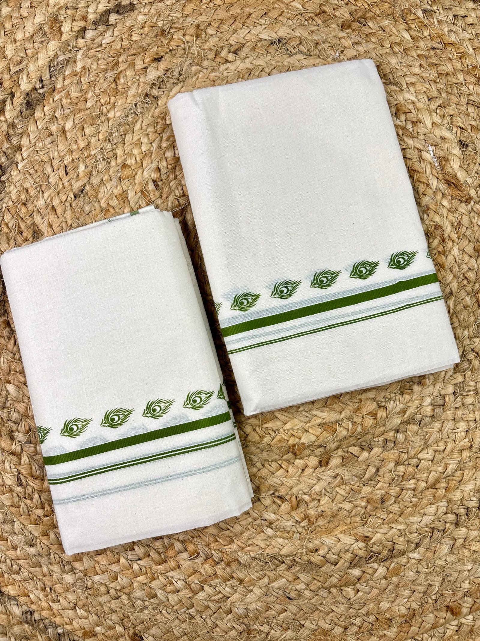 Premium Kerala Puliyilakara Printed Set Mund | Traditional Kerala Cotton Mundum Neriyathum | 2.80 Metre Mayil Peeli - Image 3