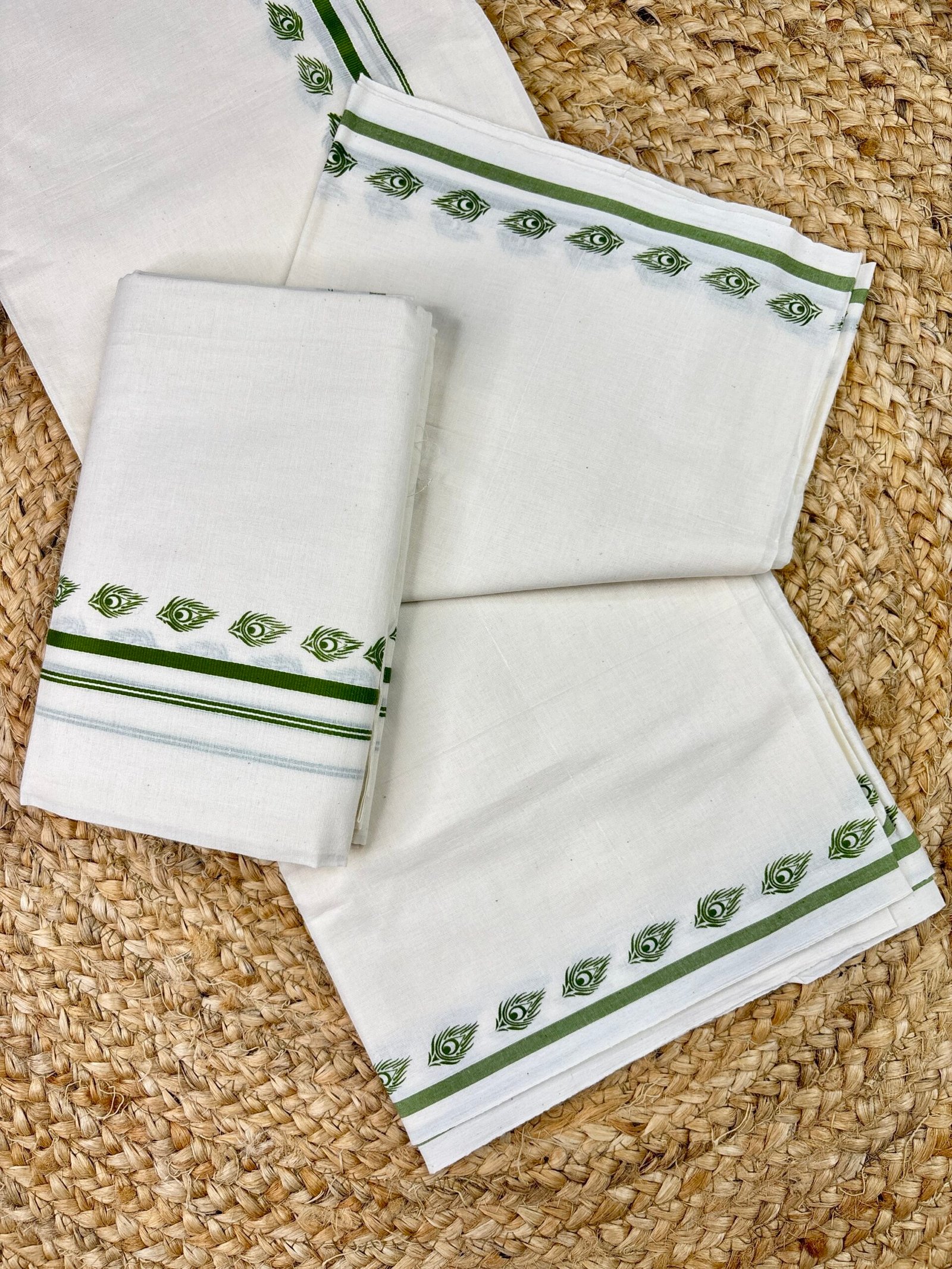 Premium Kerala Puliyilakara Printed Set Mund | Traditional Kerala Cotton Mundum Neriyathum | 2.80 Metre Mayil Peeli - Image 2