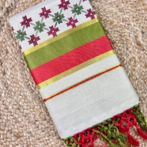 Kerala Tissue Set Saree with Traditional Prints & Kunjalam Tassels | Elegant Kerala Ethnic Saree for Women | Festive & Traditional Wear