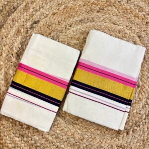 Kerala Cotton Set Mund 2.60 Metre | Traditional Kerala Mundum Neriyathum | Cotton Ethnic Wear for Women | Traditional Woven Border Design 64 C